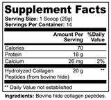 Glow Collagen Peptides nutrition facts panel — Type I and III collagen