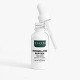ZMZM Labs Retinol and Peptide face serum bottle with dropper on a white background