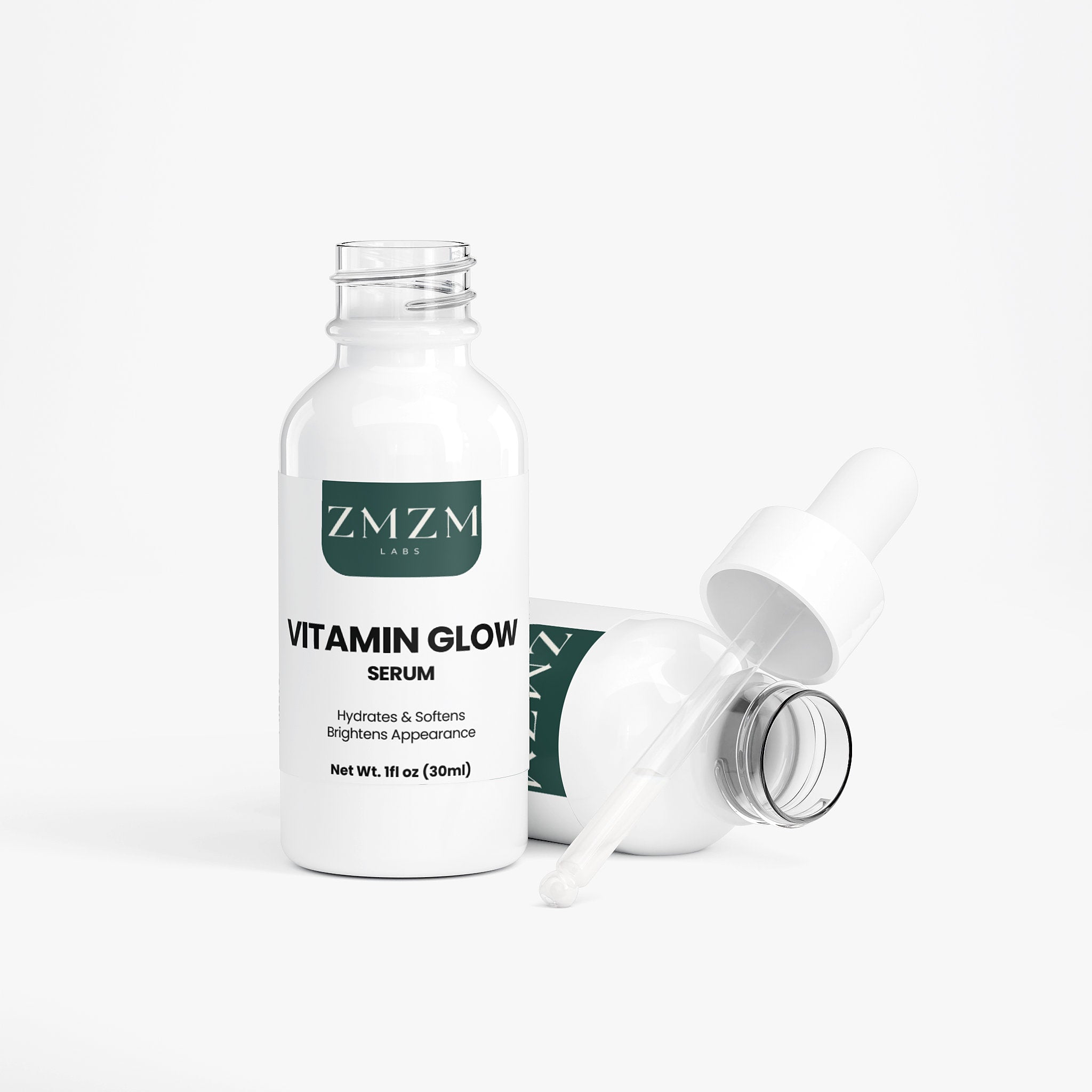 ZMIZM Labs Vitamin Glow Serum bottle with dropper on a white background