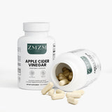 ZMZM Labs Apple Cider Vinegar capsules with one open showing the contents on a white background