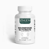 Bottle of ZMZM Labs Magnesium Glycinate capsules on a white background