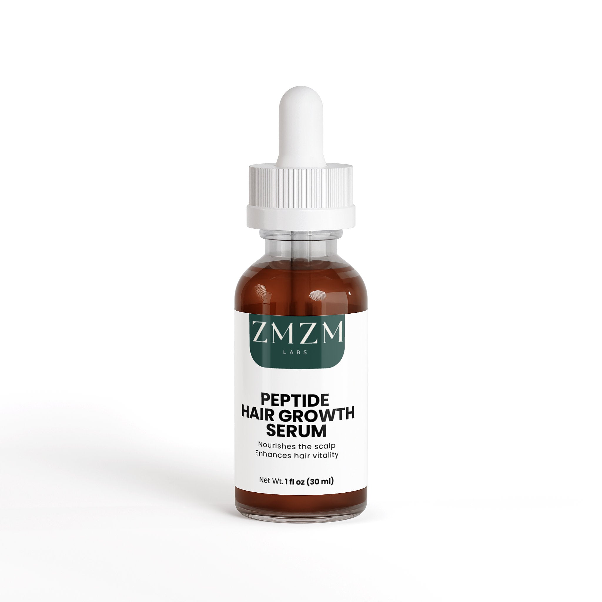 Bottle of ZMZM Labs Peptide Hair Growth Serum on a white background