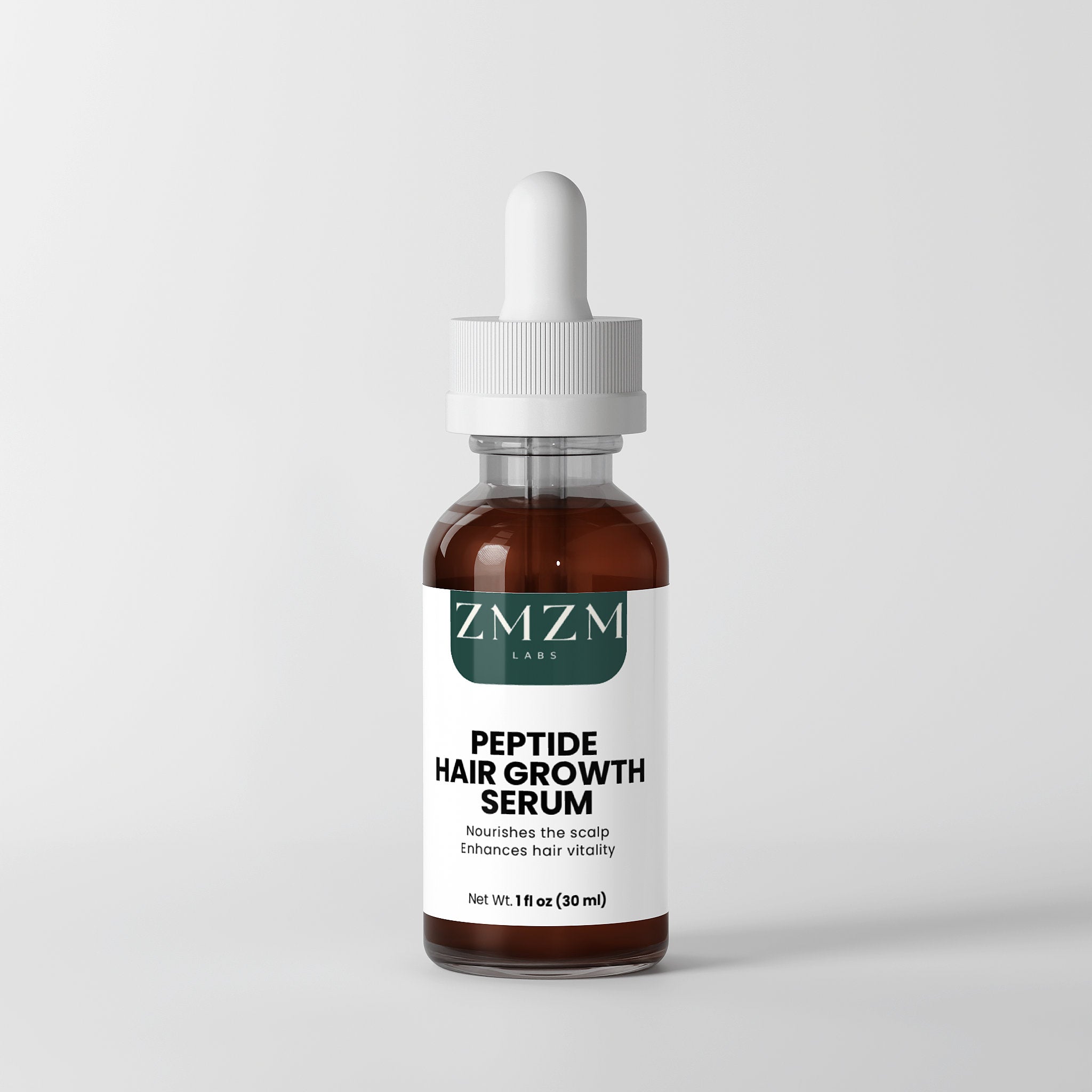 ZMZM Labs Peptide Hair Growth Serum bottle on a light gray background