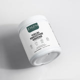 Container of ZMZM Halal Smoothie Greens on a light gray background