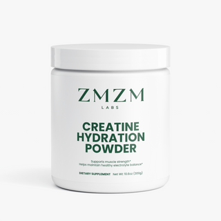 ZMZM Labs Creatine Hydration Powder tub — halal creatine with electrolytes, gluten-free, no pork derivatives