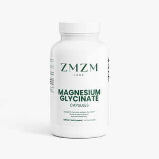 ZMZM Labs Magnesium Glycinate bottle — halal magnesium capsules for sleep and recovery, gelatin-free