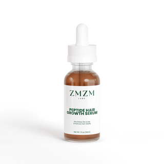 ZMZM Labs Peptide Hair Growth Serum bottle — halal scalp serum for hair density, alcohol-free