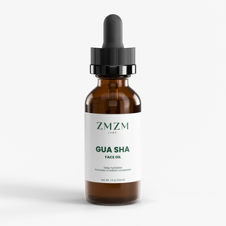 ZMZM Labs Gua Sha Face Oil bottle — halal facial oil, alcohol-free, formulated for use around wudu